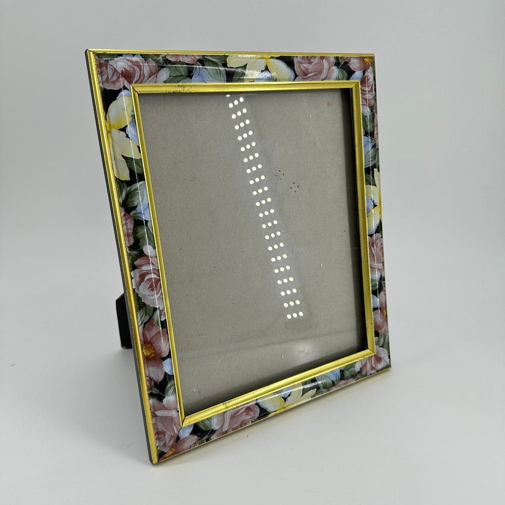 Floral 8x10 Picture Frame Pink Roses Yellow Lilies Gold Trim Tabletop Wall Mount